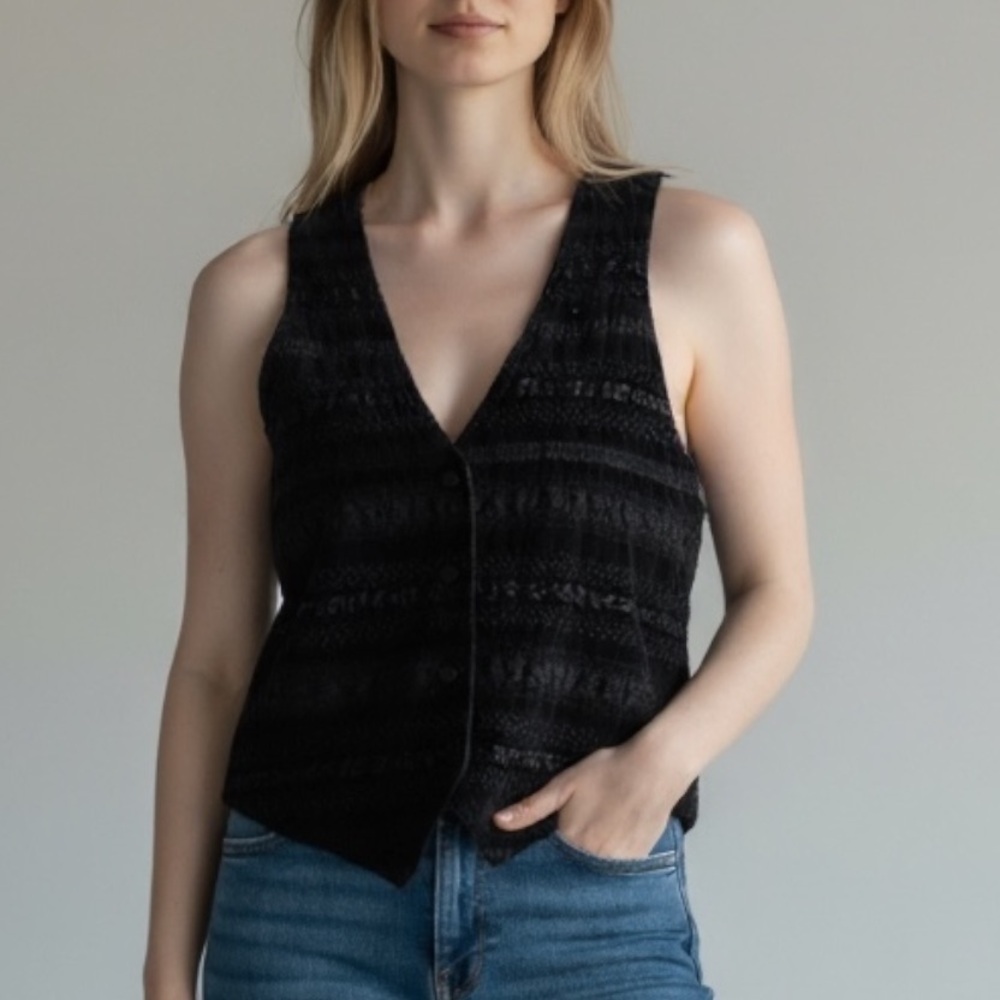 Vintage Sunny Sport Black Lace Button-Up Vest